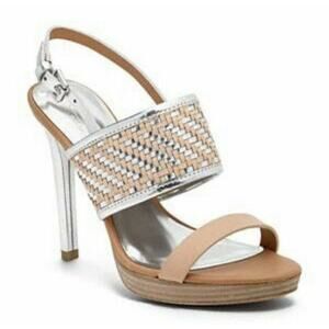 $228 COACH Platform High Heels STEFFI Q1861 Gold Designer Open Toe Sandals 8 M